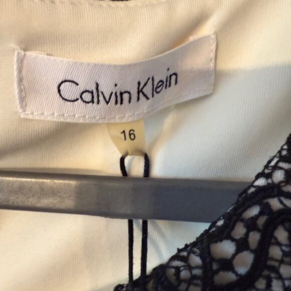 New Calvin Klein Cocktail Ivory/Black Lace Sheath Sleeveless Dress - Size 16 - Picture 4 of 6